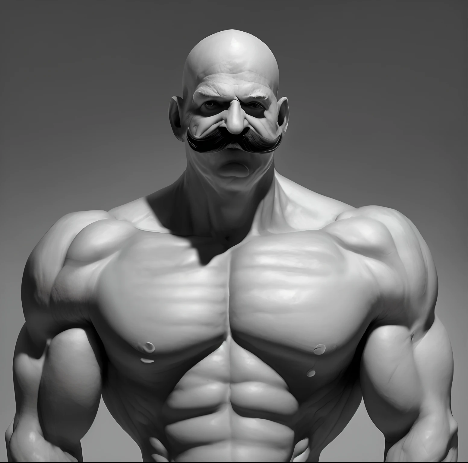 Giant and small people shadowy musculature Upper body naked Wrinkles on the face mustache The crotch is fluffy