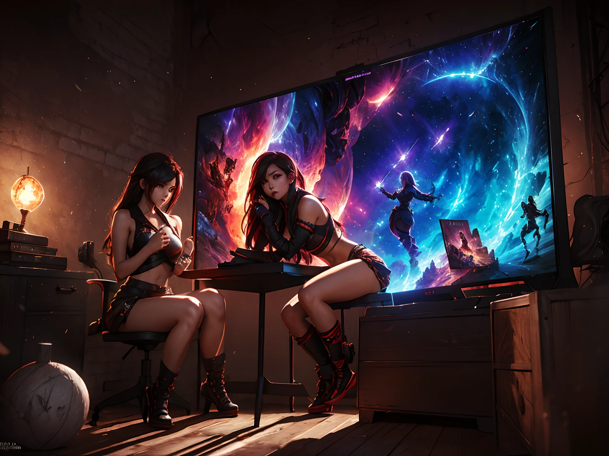 2 girls, animification, hiquality, Game, League of Legends, Preview the broadcast, Cards Money 2 Trunks, Art,