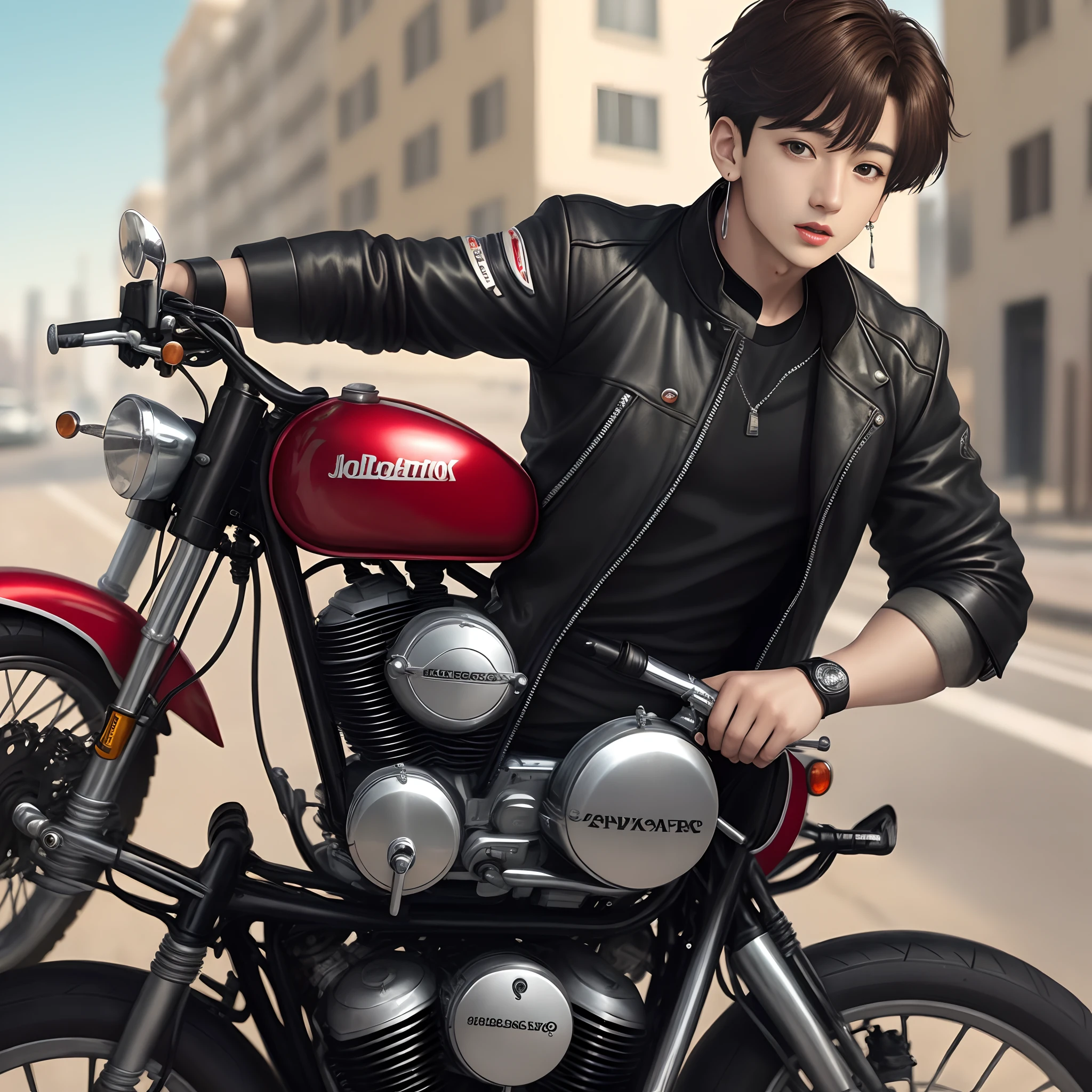 Jungkook en una motocicleta