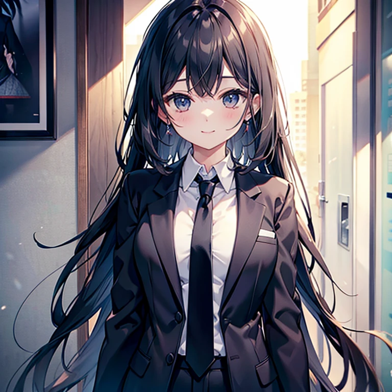 Black suit neck tie High-quality suit woman E-cup a smile