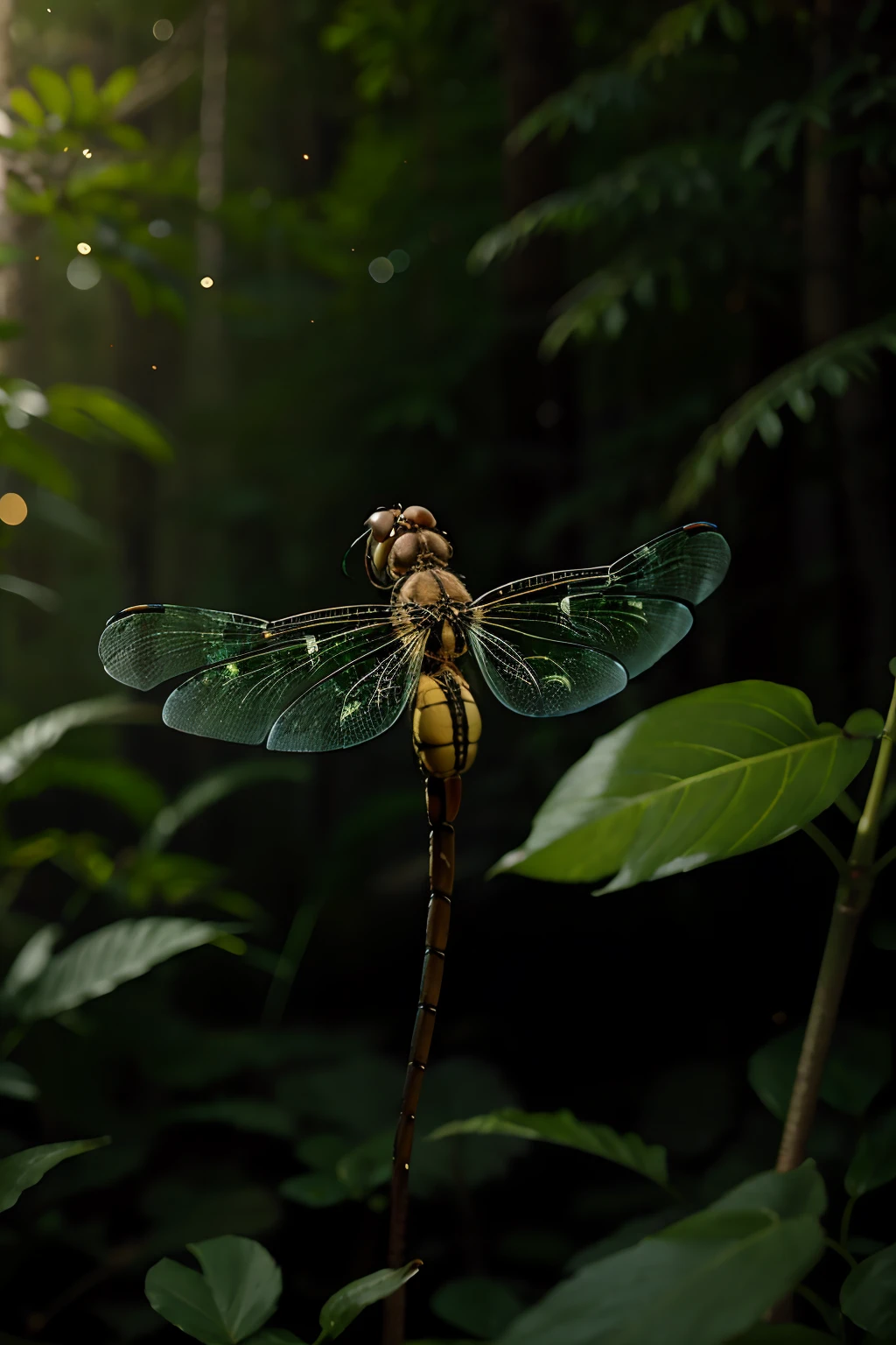 Dragonfly in the forest at night