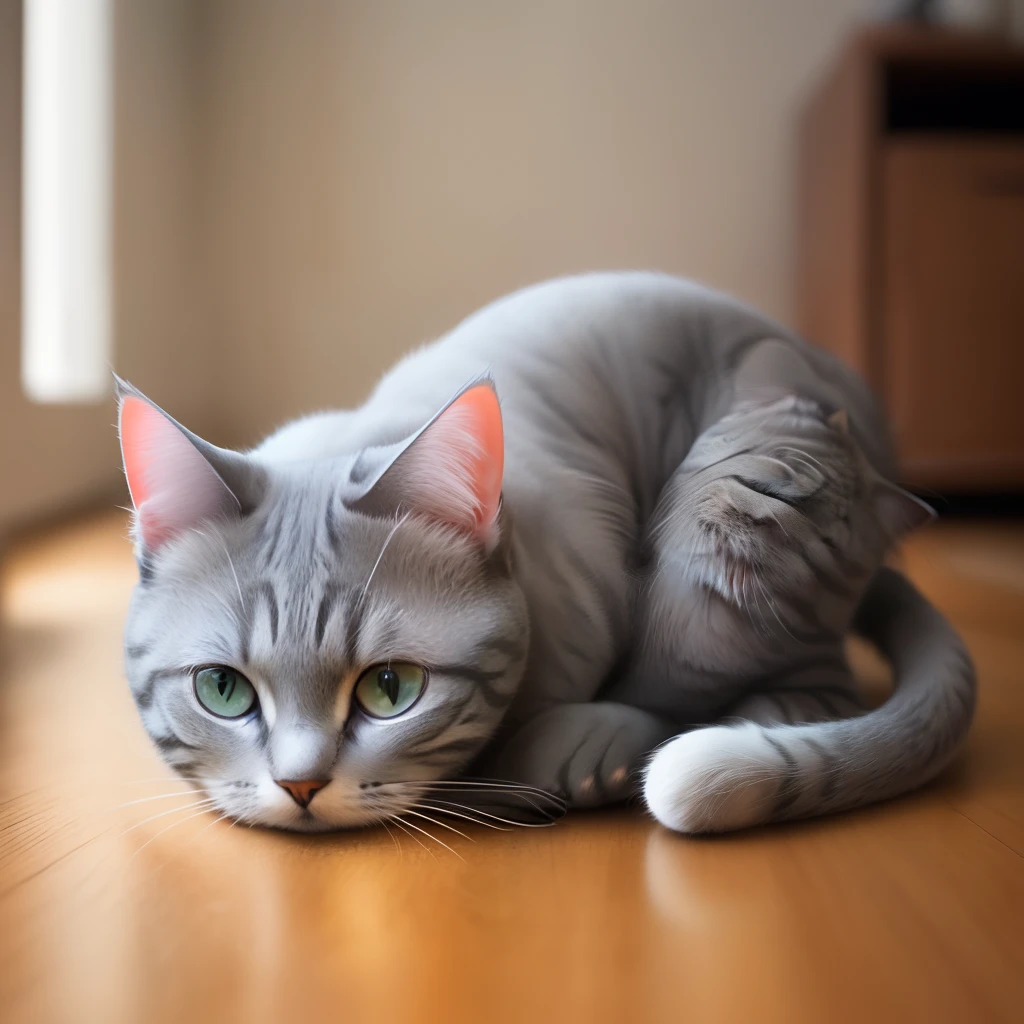 Gray cat named Badu 7 years anniversary