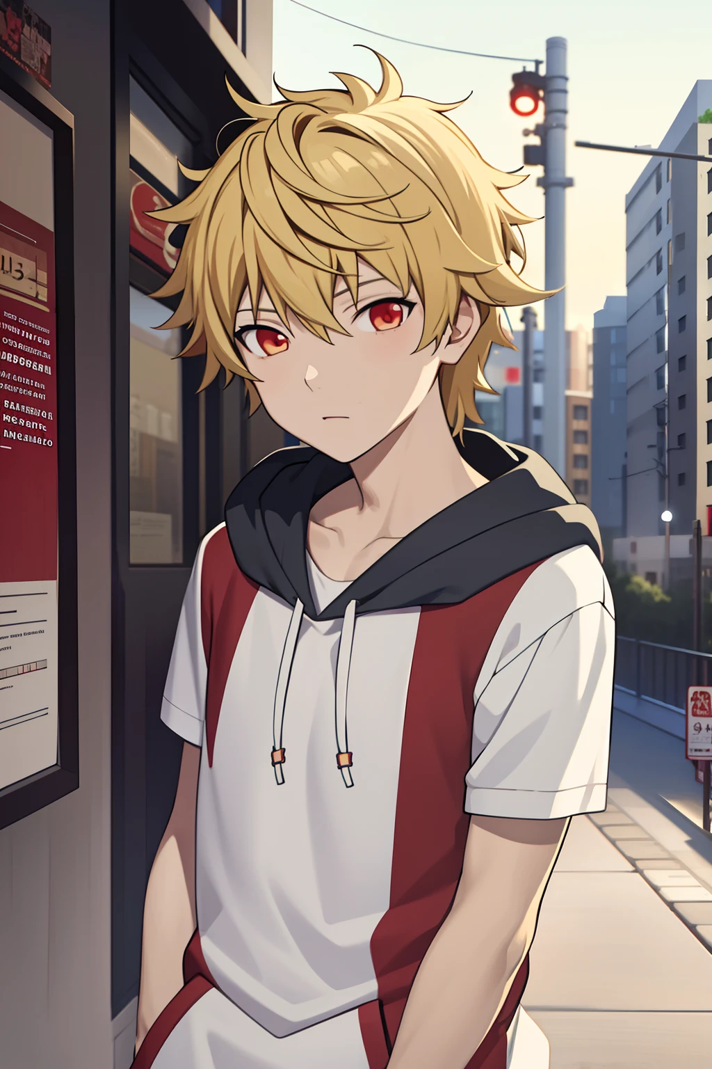 masterpiece, best quality, high quality, yukine, 1boy, solo, male focus, upper body, looking at viewer, hood, hoodie, hat