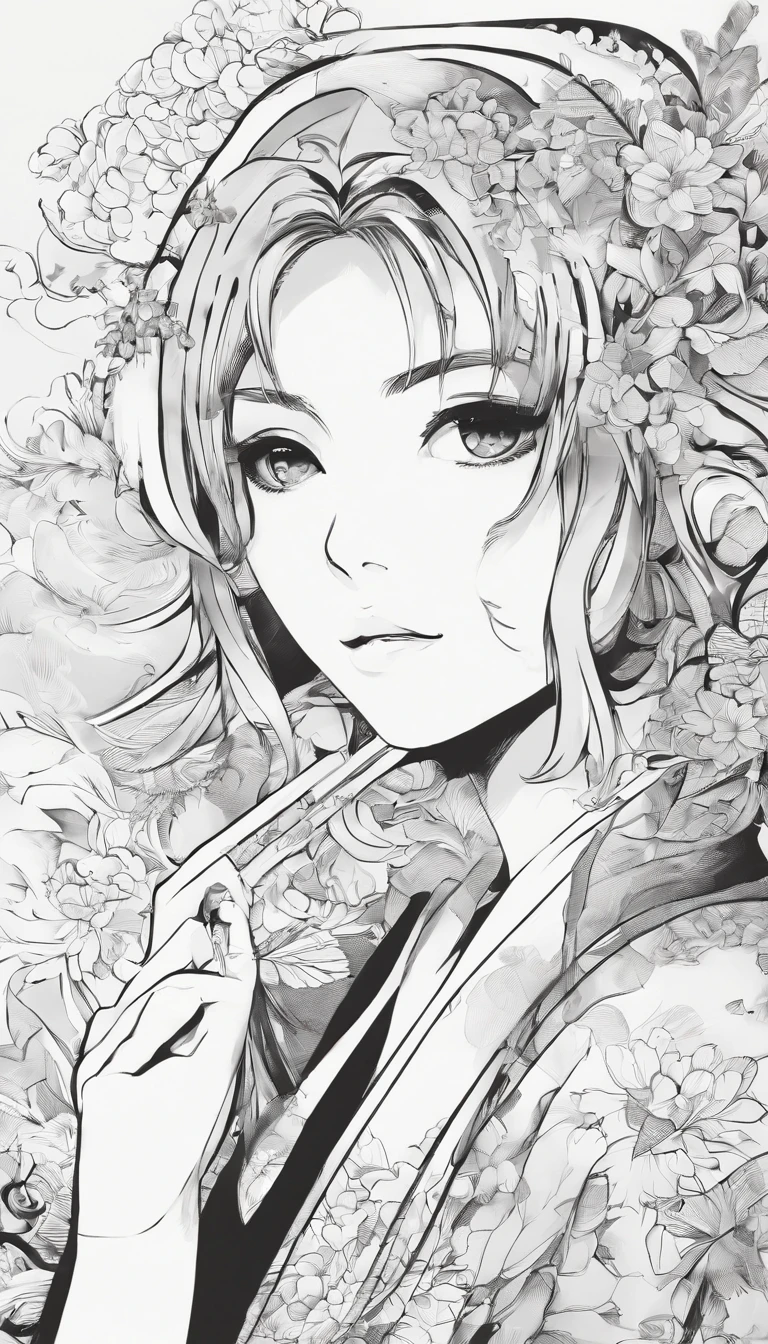 1 girl, japanese studen girl, colorless manga, black and white, cool girl, smoking