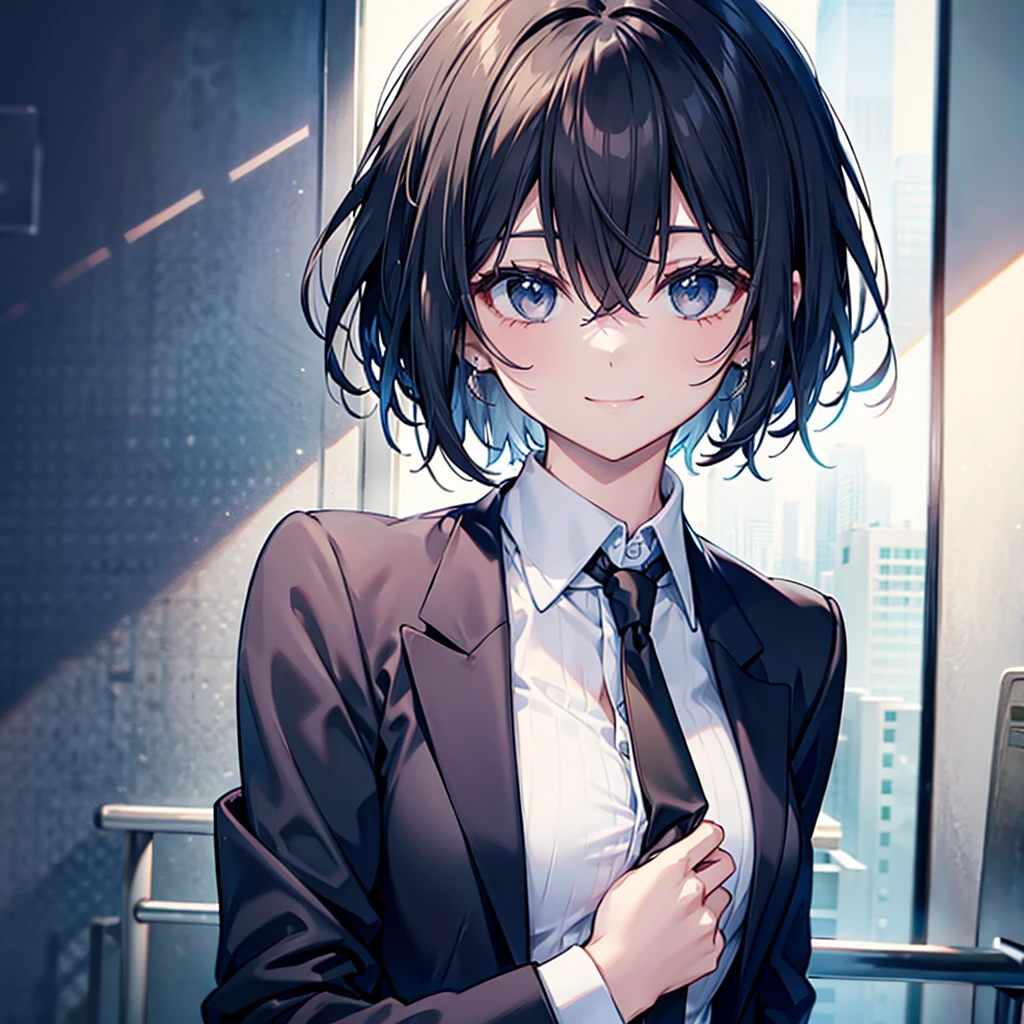 Black Suit neck tie Quality suit Woman E-cup A smile short-hair