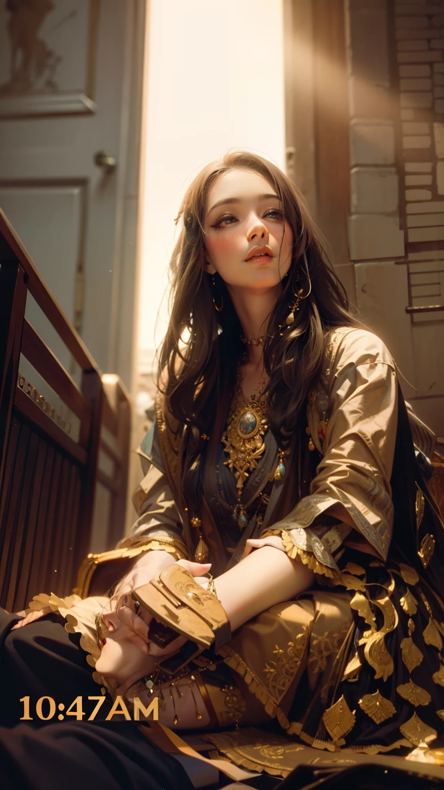Beautiful woman in intricate Vintage Bohemian Outfit