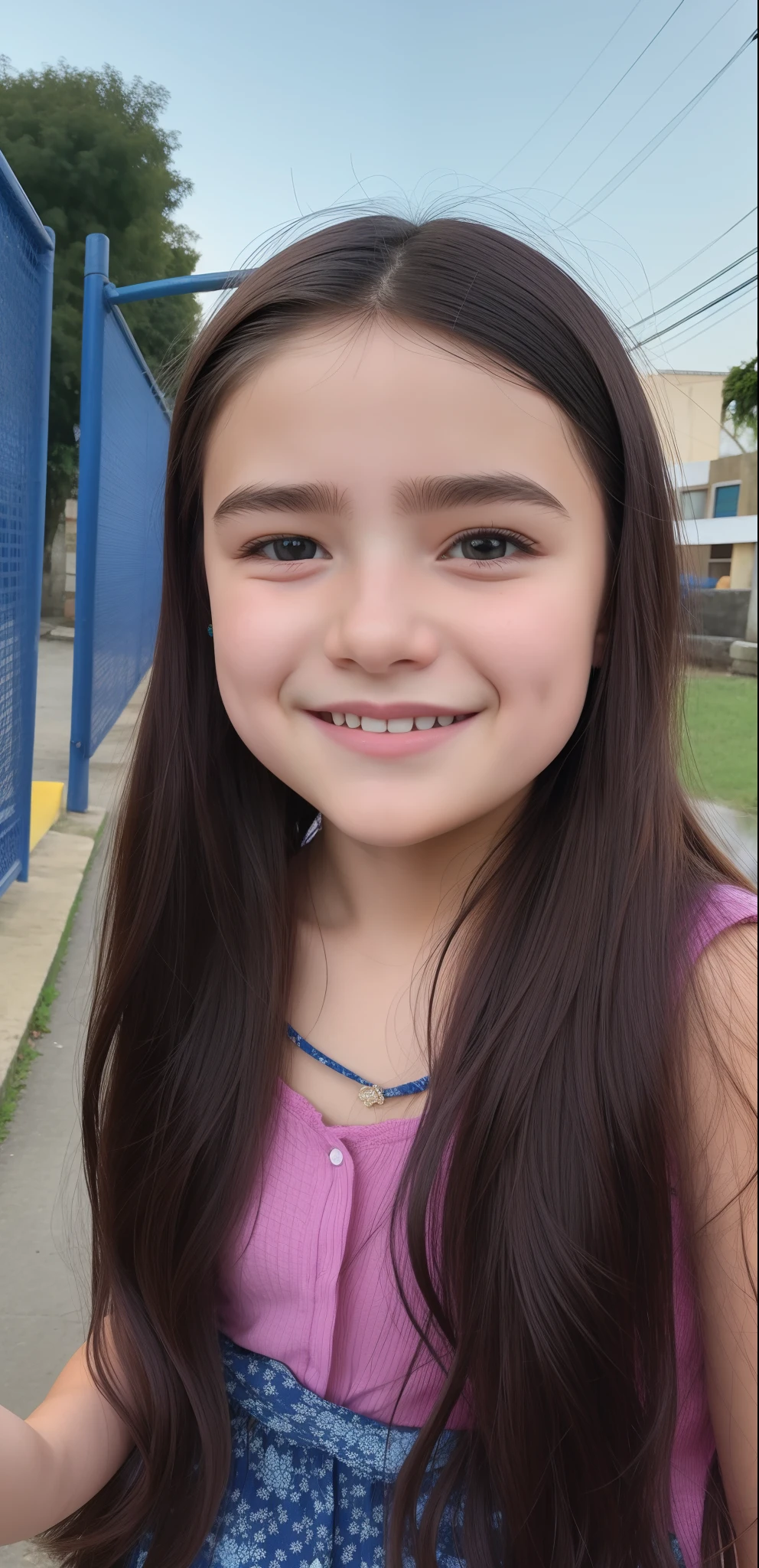 Girl with long hair smiling for the camera, ela tem cerca de 1 6 anos de idade, imagem frontal, Fotografia selfie 8k, imagem de qualidade muito baixa, 19-year-old girl, foto da , selfie shot straight on angle, muito ligeiramente sorridente, 1 6 anos, uma bela adolescente, em torno de 1 9 anos