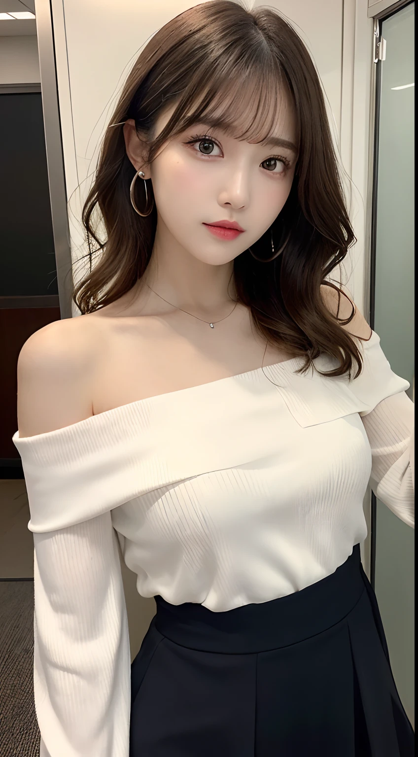 absurdres, RAW photo, extremely delicate and beautiful, masterpiece, Best Quality, ultra high resolution, 32k, hyperrealistic, ultra-detailed, in her 20s, delicate facial features, beautiful detailed girl, tearful mole, earring, medium breasts, full body shot, shorter middle hair, black hair, Joggers Shorts, bare shoulder,