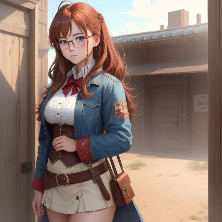 8K, Masterpiece, Best Quality, Realistic, higly detailed, Cowboy shot, 1girl, 独奏, A girl of serious appearance, mid length hair, Expressive Ahoge, reddish-brown hair, a pair of star-shaped hairpins near both eyes, dark blue eyes, Average height, Well-endowed figure, eyeglasses, Cute, Vandal