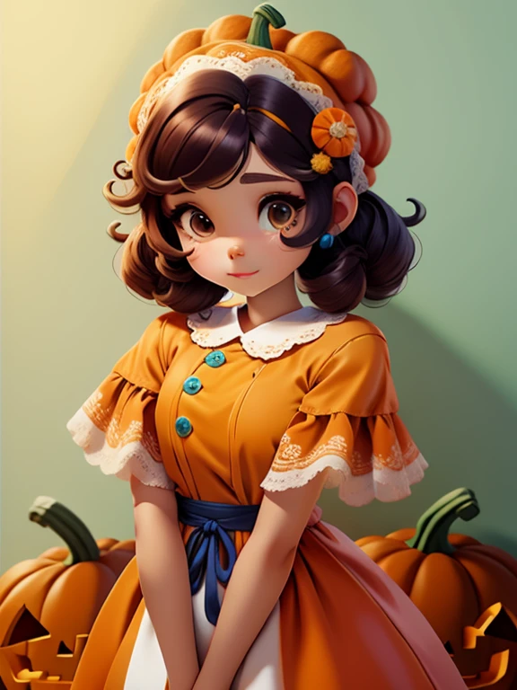 menina Lodo, (Lodo), Slime hair Penteado duplo buns estilo de cabelo, Orange Pumpkin, Vestido branco da princesa com cinto da arma, master part, best quality