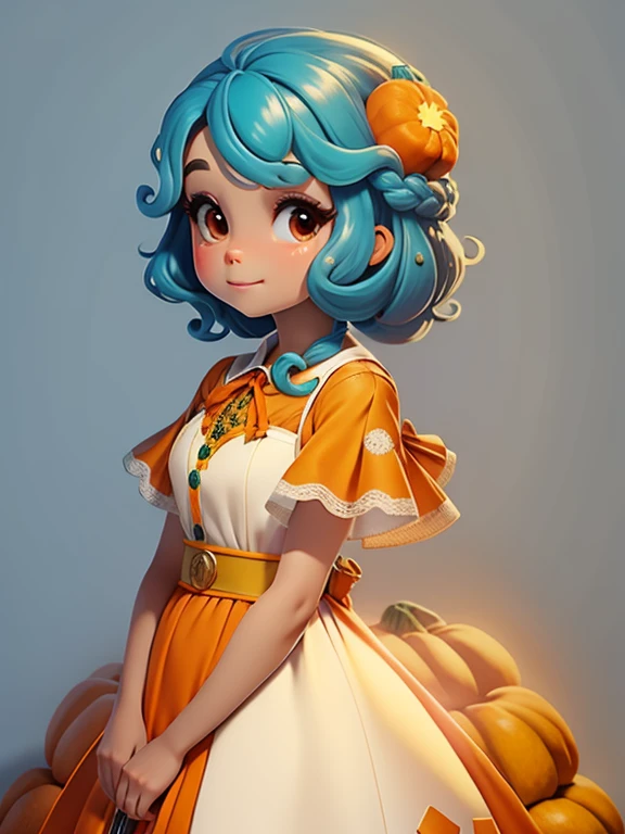 menina Lodo, (Lodo), Slime hair Penteado duplo buns estilo de cabelo, Orange Pumpkin, Vestido branco da princesa com cinto da arma, master part, best quality