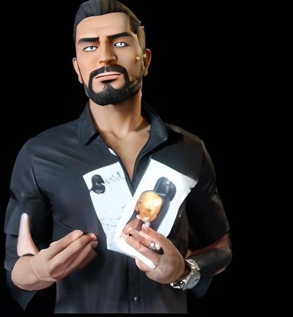 Personagem dos desenhos animados de um homem, cabelo liso preto  uma camisa preta,Selling Cell Phone Animation Character, Caractere estilizado, animation style rendering, 3D estilizado, Arnold Maya render, 3 d render stylized, toon render keyshot, Personagem 3D, Personagem 3D, 3d rendering stylized, 3 d character render, personagem de desenho animado, Personagem de close up, Pose de personagem,  (Estilo Pixar) (master part:1.2) (Bokeh) (best quality) (pele detalhada) (textura detalhada) (8k) (argila) (Cinematic lighting) (foco nítido