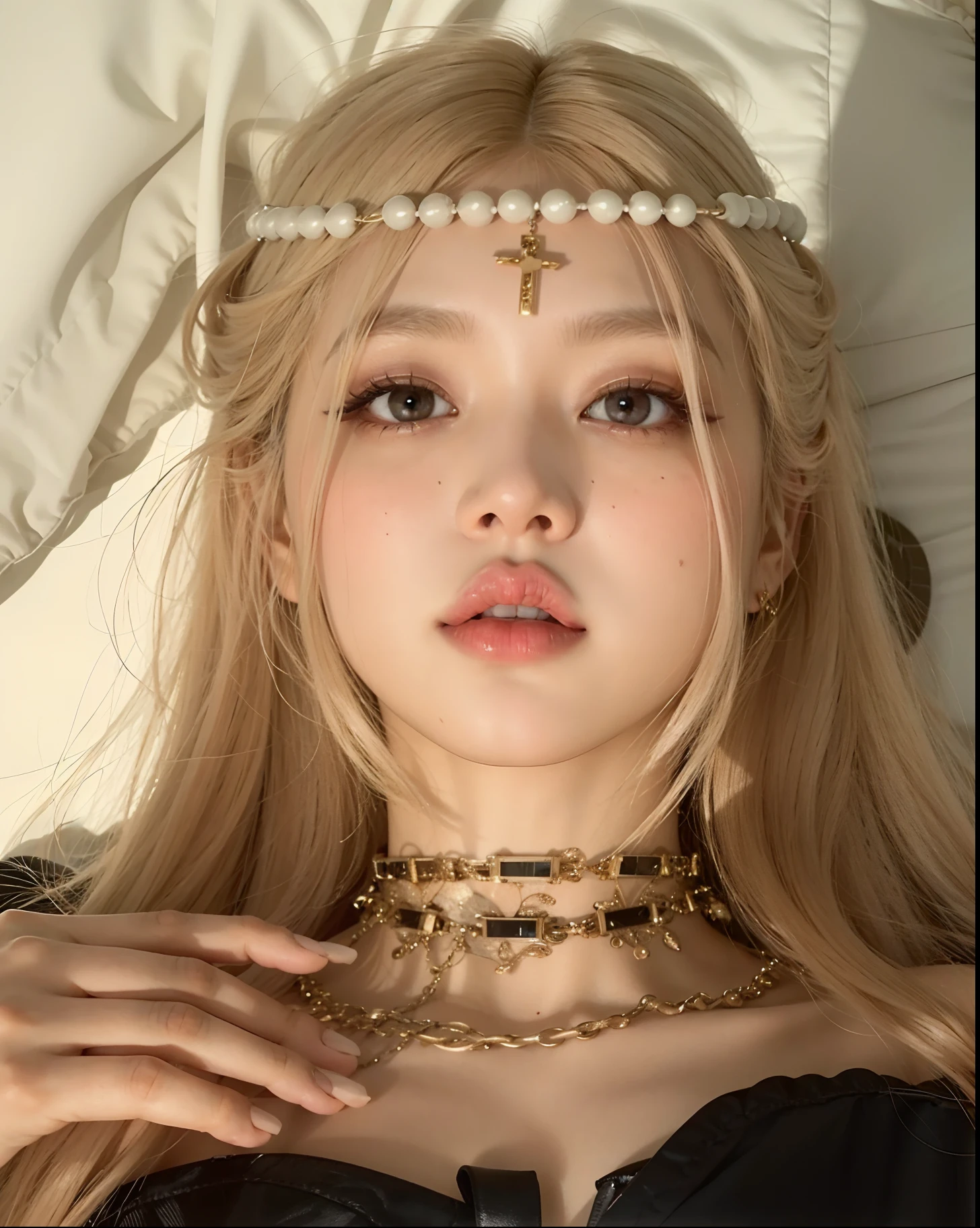 um close up de uma mulher usando um estrangulamento e um colar, Retrato de Jossi de Blackpink, linda Delphine, ava max, Parque Roseanne do Blackpink, Retrato de Kim Petras, pale porcelain white skin, Ulzzang, Lalisa Manoban do Blackpink, cruel korean goth girl, Lalisa Manobal, com cabelos longos e olhos penetrantes