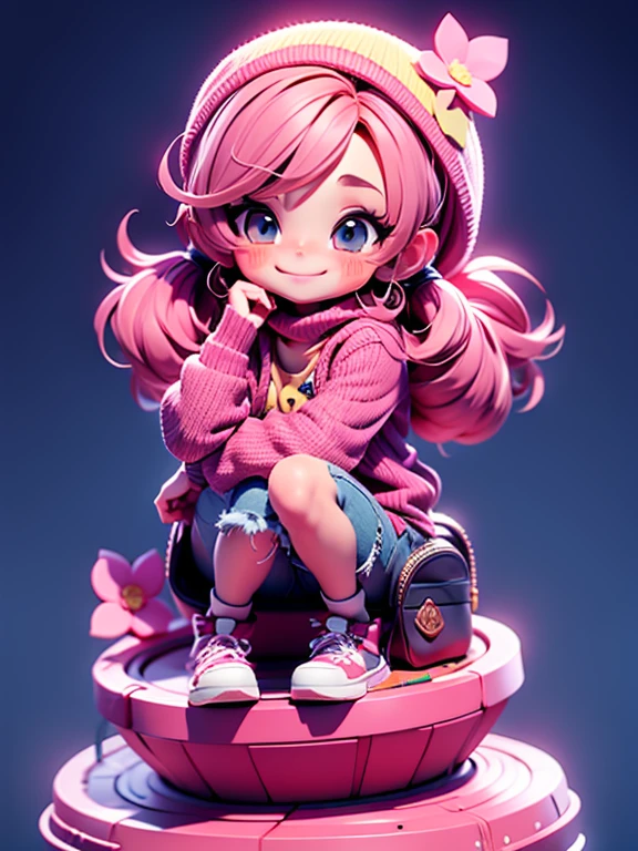 ..3d、1:1 Estilo、Chibi、menina com、Vento bonito cura