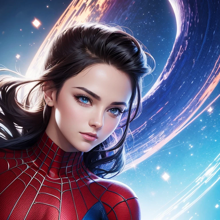 (Award Winning Digital Artwork: 1.3) of (Sketch: 1.3), (Vibrant: 1.3) Spidey, EmmaRob, CGSociety, ArtStation, (Saturation: 1.3), (Close Portrait: 1.3), (Female: 1.4), (beautiful: 1.4), (charm: 1.3), handsome, calendar pose, perfect detailed eyes, studio lighting, themed background
