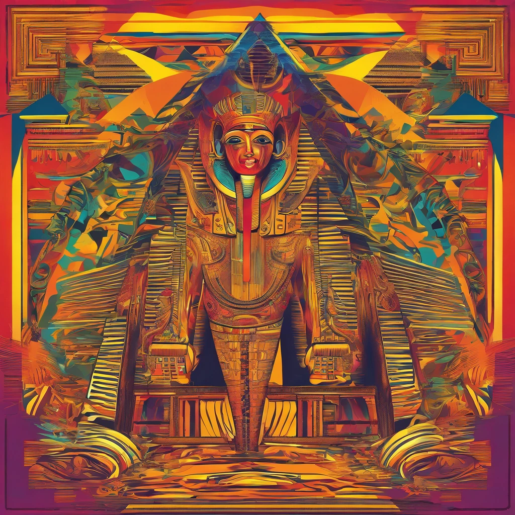 ambiance hypnotique, Two Egyptian mummies inside a pyramid, Two men who look scared, effet psychedelique,