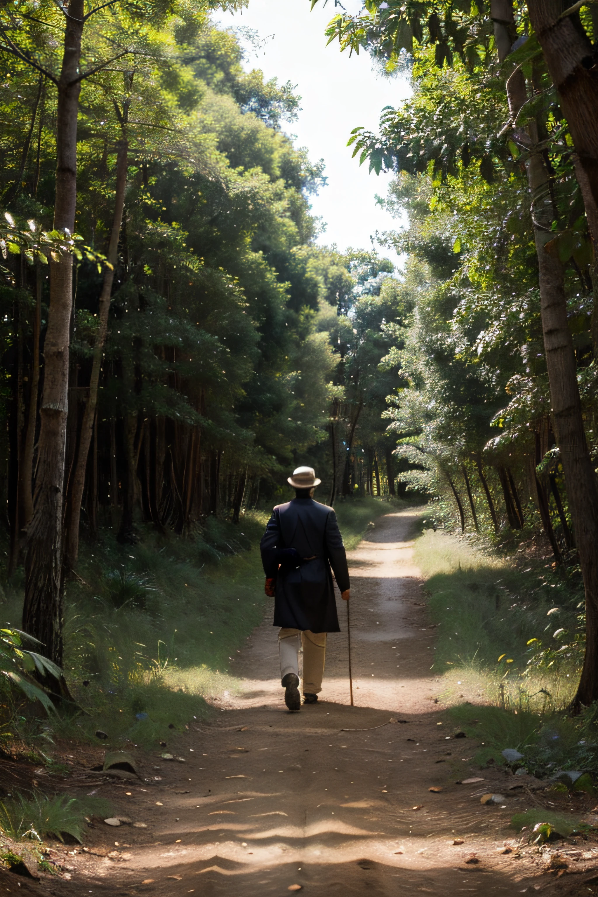 A Missionary Man, de costas, Walking through a forest and with an abiblia in his hand