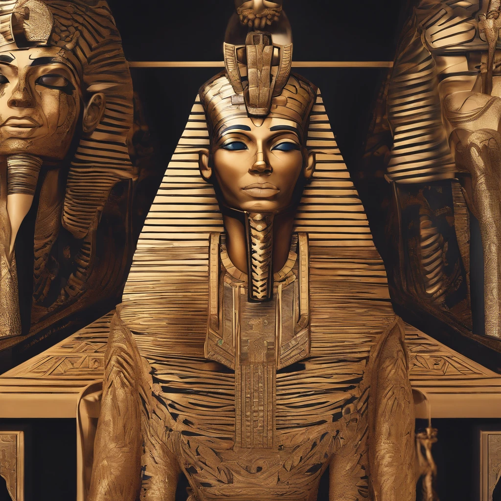 ambiance hypnotique, Two Egyptian mummies inside a pyramid, Two men who look scared, effet psychedelique,