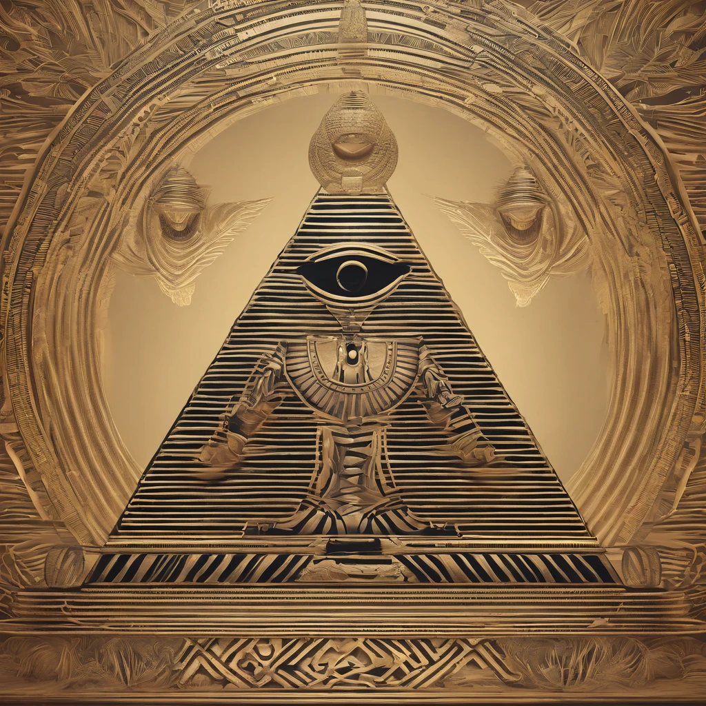 ((ambiance hypnotique)), Two Egyptian mummies inside a pyramid, Two men who look like they're dancing, (effet psychedelique),