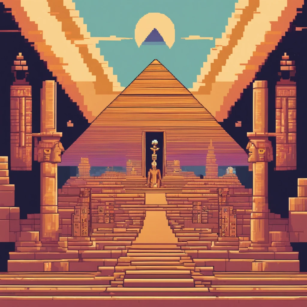 ((ambiance hypnotique)), Two Egyptian mummies inside a pyramid, Two men who look like they're dancing, (effet psychedelique),