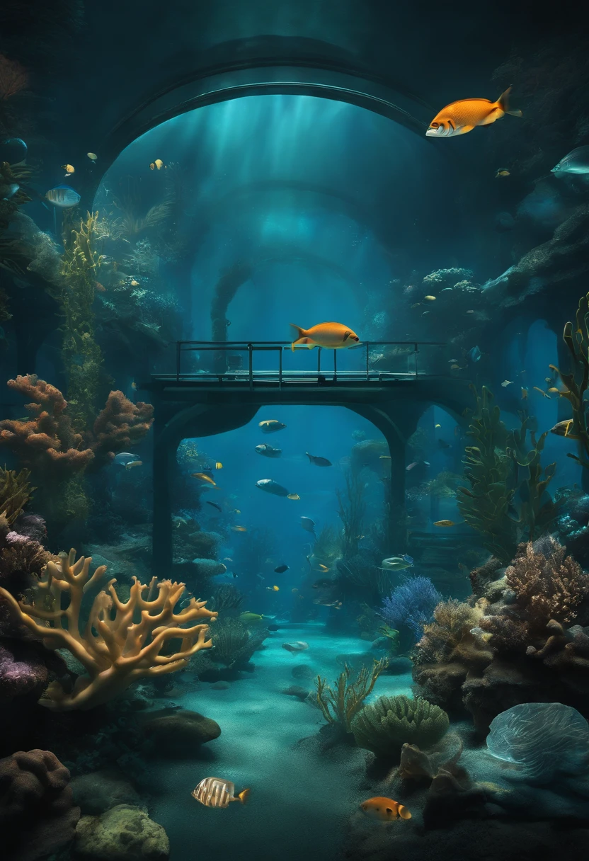 Create a prompt for a surreal underwater cityscape with vibrant, bioluminescent flora and fauna, and a futuristic structure in the background.
Craft an otherworldly scene of an underwater city with surreal elements. Envision vibrant bioluminescent flora and fauna illuminating the aquatic landscape. Dive into micro-details, capturing the intricate patterns and colors of the underwater life.
Integrate a futuristic structure in the background, rising from the ocean floor with a blend of advanced architecture and organic design. Illuminate the scene with a soft, ethereal glow, emphasizing the surreal nature of this underwater metropolis.
Consider the play of light and shadow, showcasing the interplay between the bioluminescence and the ambient light filtering through the water. Capture the sense of depth and vastness, creating a visually captivating and dreamlike cityscape beneath the waves.
This detailed prompt aims to inspire a surreal underwater cityscape, rich in vibrant bioluminescent details, and featuring a futuristic structure that adds a touch of the extraordinary to the aquatic setting.