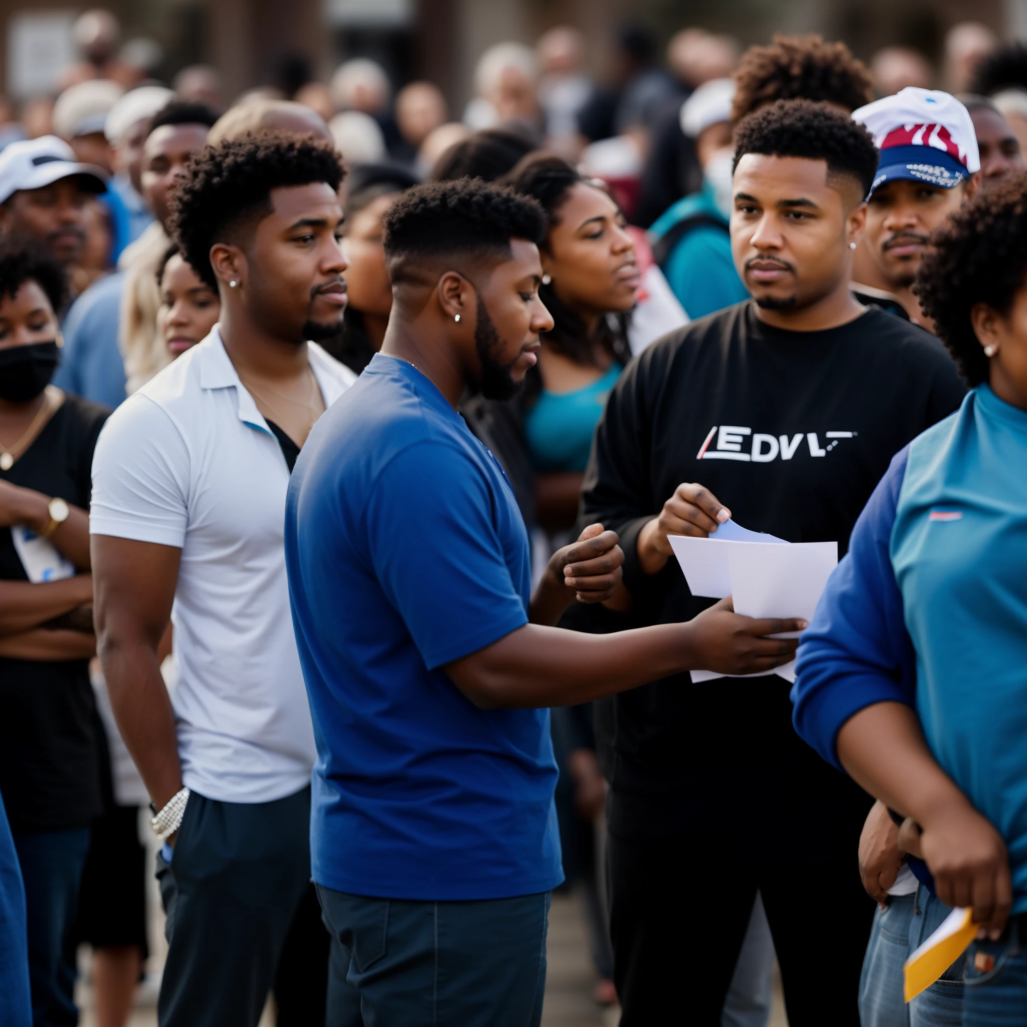 line of black and Latino people waiting to vote