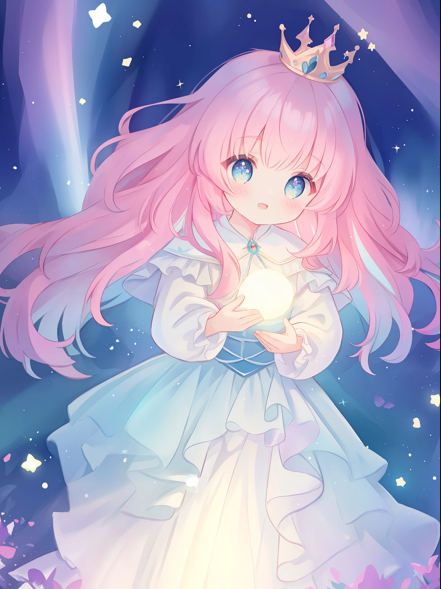 beautiful girl in glowing white ballgown, ((tiered layered ballgown)), flowing sheer long sleeves, sparkling white ballgown, ((puffy white princess ballgown skirt)), vibrant pastel colors, (colorful), magical lights, long flowing colorful pink hair, ((glowing aura around her)), flowing glowing hair, fantasia landscape background, whimsical, magical, fantasy, beautiful face, ((masterpiece, best quality)), intricate details, highly detailed, sharp focus, 8k resolution, sparkling detailed eyes, liquid watercolor