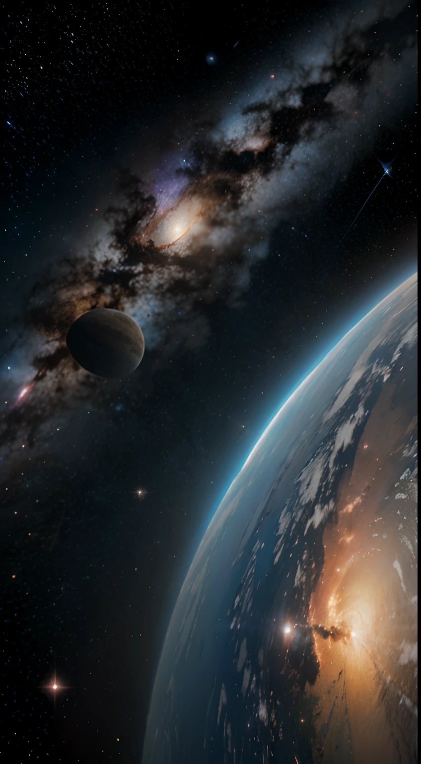 space with all planets blue and pink color with background of bright white stars in the style of Miyazaki, —air 21:9, quality 4k