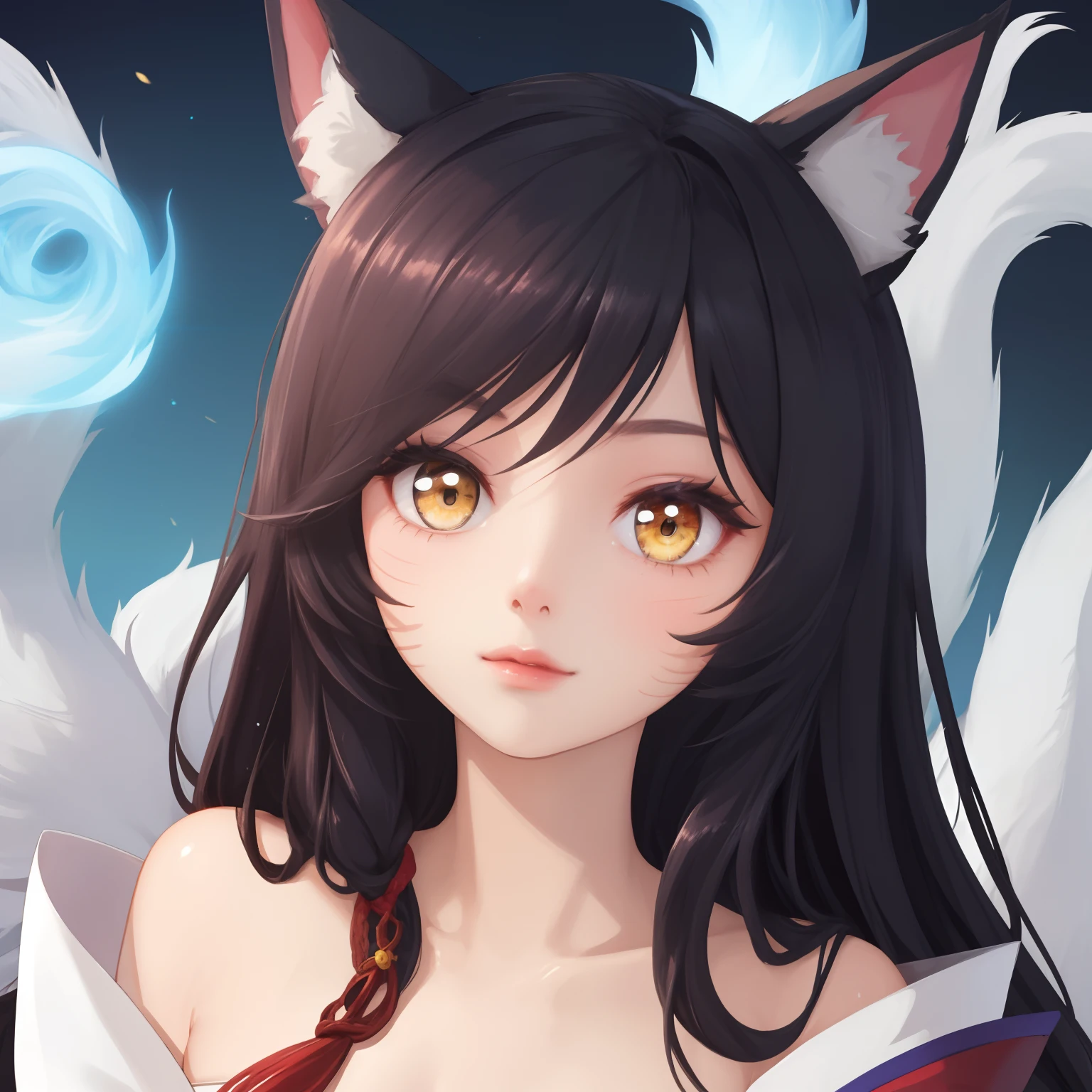 anime girl with white hair and black dress with white cat ears, white - haired fox, portrait of ahri (League of legends), onmyoji portrait, ahri (League of Legends), fox nobushi, white fox anime, beautiful anime catgirl, onmyoji detailed art, white haired deity, ayaka genshin impact, onmyoji, a beautiful fox lady, white fox girl