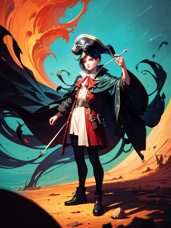 Painting: by Christopher Balaskas Russ Mills Peter Mohrbacher, ,Character: man dressed in Futuristic-Medieval Pirate/Nurse Outfit, ,Pose: Standing, ,Background: minimlistic flat gradient color, ,((((Style: Flat Art & Comics Art Style)))), ,Medium: Adobe Illustrator & Pen-and-Ink & gel-pen, ,Pose: ((Theme: Piratecore)), ,View: close-up