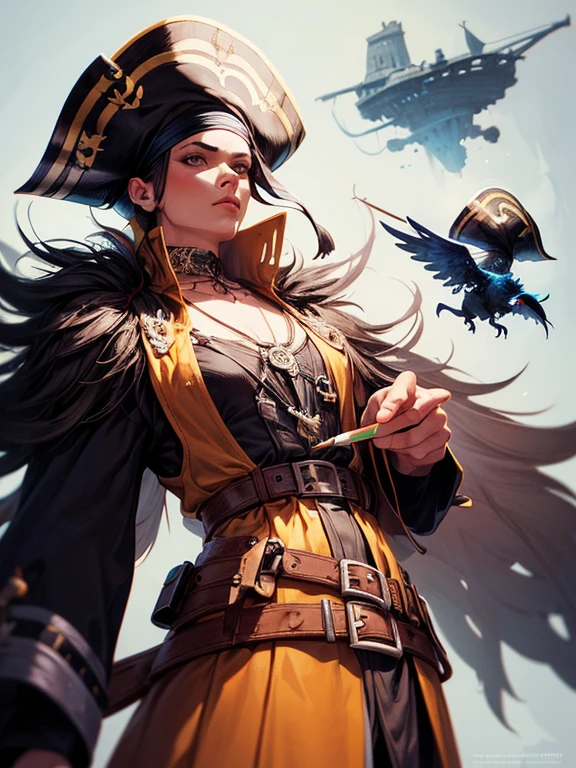 Painting: by Christopher Balaskas Russ Mills Peter Mohrbacher, ,Character: man dressed in Futuristic-Medieval Pirate/Nurse Outfit, ,Pose: Standing, ,Background: minimlistic flat gradient color, ,((((Style: Flat Art & Comics Art Style)))), ,Medium: Adobe Illustrator & Pen-and-Ink & gel-pen, ,Pose: ((Theme: Piratecore)), ,View: close-up