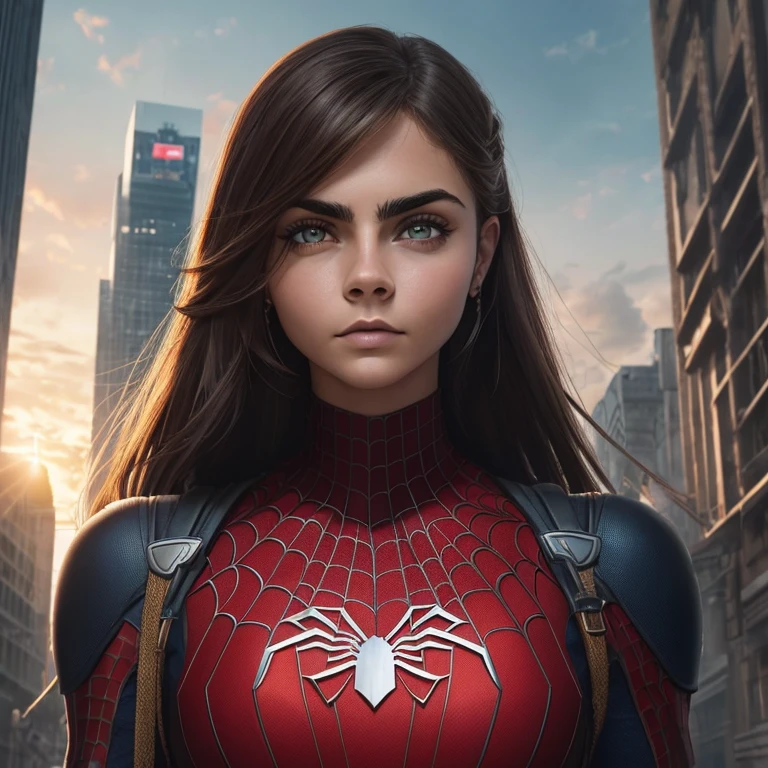 solamente, (((Cara muy detallada)))), ((Ojos y cara muy detallados))), Hermosos ojos de detalle, partes del cuerpo__, Arte Oficial, Fondo de pantalla unificado de 8k, Super detailed, hermoso y hermoso, Beautiful, Obra maestra, La mejor calidad, Texto original en, Obra maestra, Super fine photo, La mejor calidad, Super High Resolution, Realismo realista, luz del sol, Retrato de cuerpo entero, Amazing beauty, dynamic pose, cara delicada, Ojos vibrantes, (desde el frente), ella lleva un traje de Spider-man, Esquema de color rojo y negro, spider, Fondo muy detallado del techo de la ciudad, azotea, con vistas a la ciudad, Cara detallada, Antecedentes ocupados complejos detallados, Desordenado, splendid, blanco lechoso, Piel altamente detallada, Detalles realistas de la piel, poros visibles, Enfoque claro, volumetric mist, 8k UHD, digital SLR camera, alta calidad, Film grain, piel clara, Foto realism, lomography, Futuristic dystopian giant metropolis, Translucent