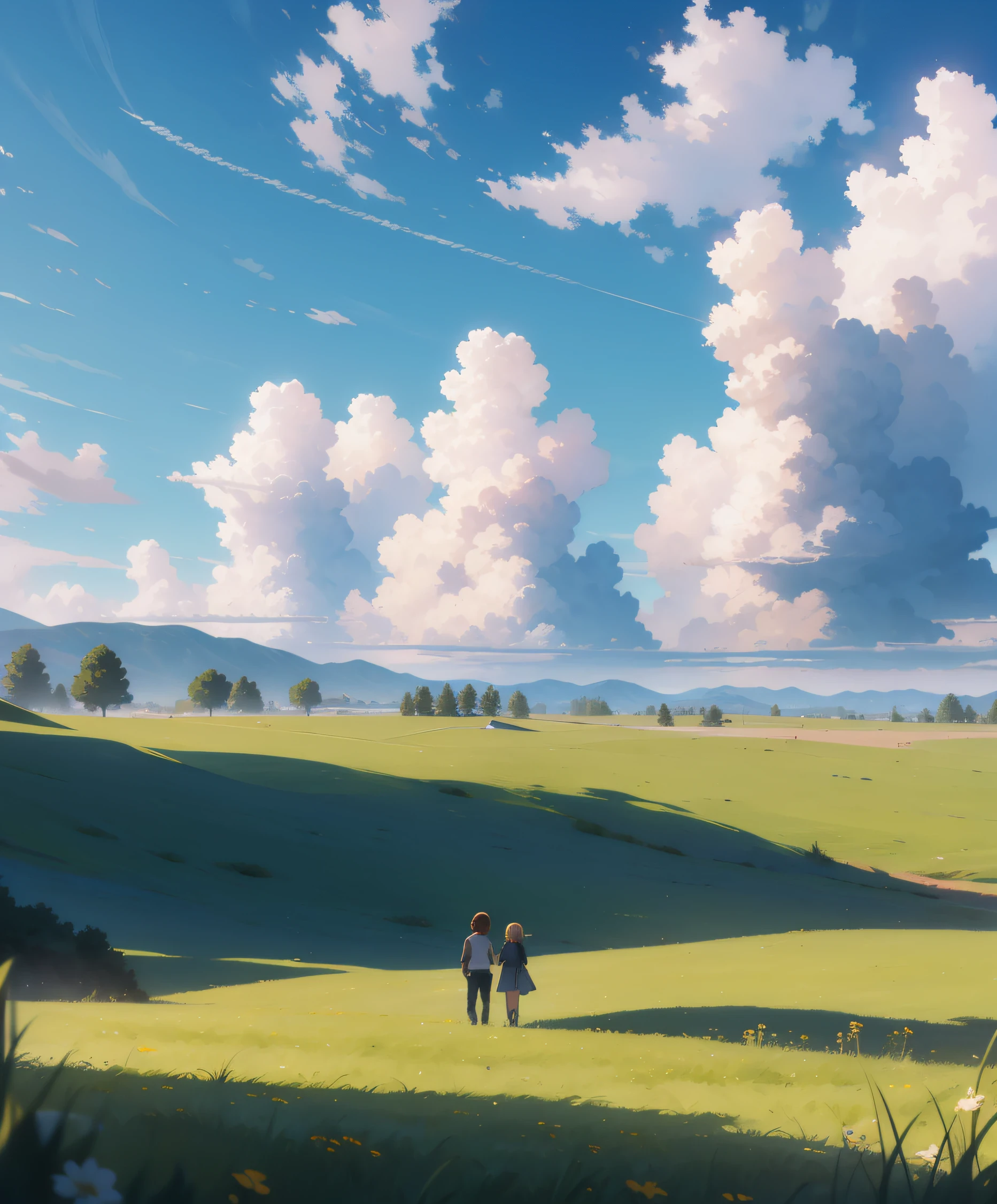The vast sky, the vast grassland, the moving visual effects, the colorful natural light, the middle of the meadow