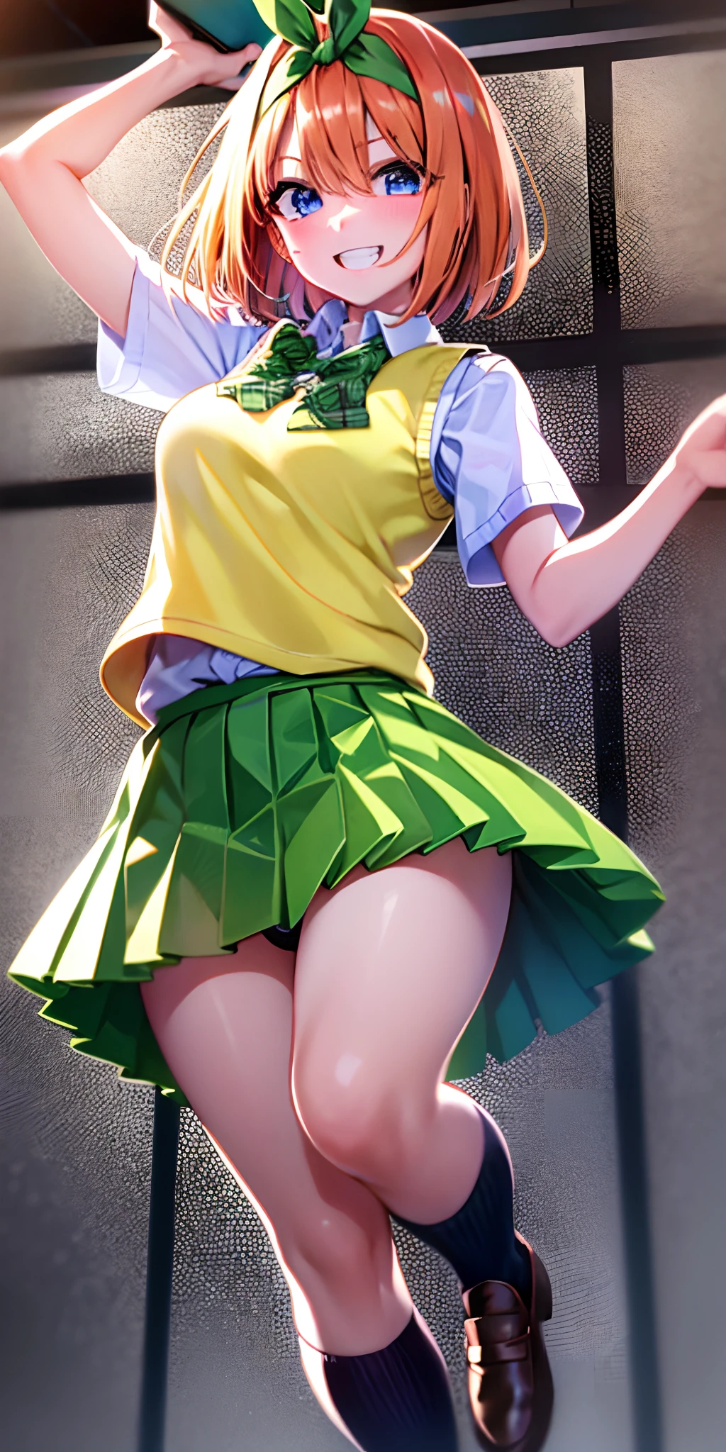 Anime girl in a green dress and a green hat - SeaArt AI