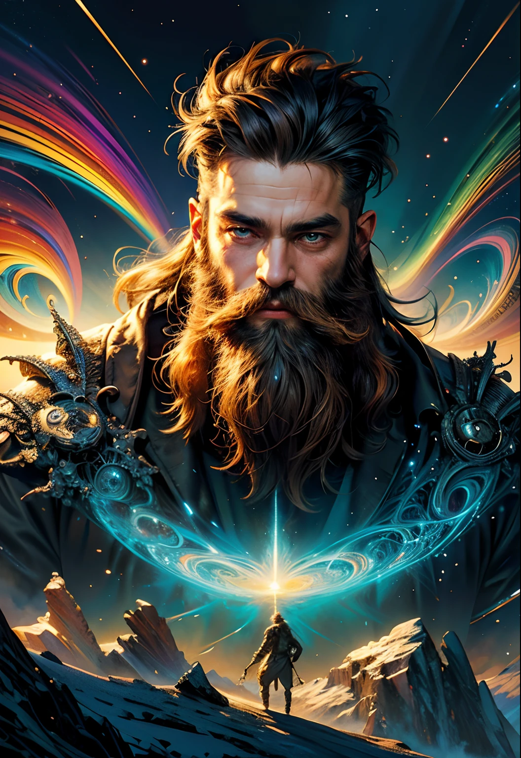 (masterpiece, top quality, best quality, official art, beautiful and aesthetic:1.2), (1 man with beard), extreme detailed,(fractal art:1.3),colorful,highest detailed