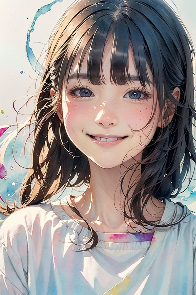 Cute smile.(Ink on Japanese paper, which tends to bleed easily)(contemporary art like a picture book) (transparent watercolor) (light itself expressed as real) (layers of soft, rich colors) (shades of paint dissolved thinly with water) (deep, delicate colors)