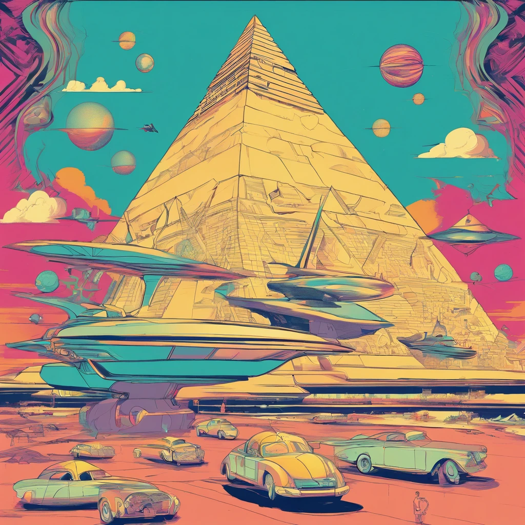 ((ambiance hypnotique)), Deux momies égyptiennes à l’intérieur d’une pyramide, Deux hommes qui ont l’air de danser, (effet psychédélique), représentation des dieux egyptiens,