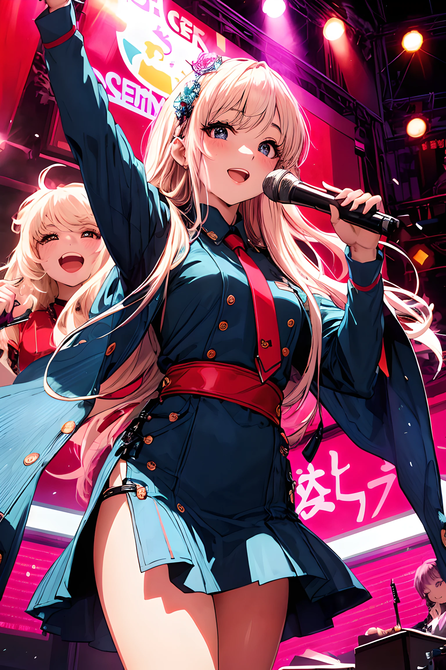 A extremely pretty and beautiful K-pop female singer, singing at live stage on gondola,
BREAK,
Close-up of face, singing scene, dress scene, looking the viewer,
BREAK,
Represent singer in bright colors, Represent singer dress in colorful colors, Represent singer's singing voice in warm colors