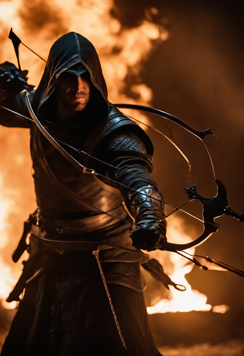 Envision a malevolent character in stark contrast to the ethos of Assassin's Creed. Picture this antagonist with piercing, glowing eyes that radiate an otherworldly malevolence. Dive into micro-details, highlighting sinister facial features and a malevolent grin that adds an eerie aura.
Imagine the character holding an archery bow, emphasizing the duality of skill and darkness. Capture the bow with meticulous detail, from the wickedly designed arrows to the malevolent energy emanating from the weapon.
Set the scene at night, shrouded in an eerie mood. Integrate a background of black smoke and fire, creating a chaotic yet captivating atmosphere. Illuminate the character with a subtle, unnatural light that enhances the ominous glow of their eyes.
Consider the play of shadows, using the night setting to accentuate the villain's menacing silhouette. Infuse the composition with an air of mystique, portraying the antagonist as a formidable force embodying the opposite of the noble Assassin's Creed character.
This detailed prompt aims to inspire a micro-detailed and visually striking depiction of an evil character with glowing eyes, wielding an archery bow, set against a backdrop of black smoke and fire in a night shot, creating a chilling and ominous atmosphere.