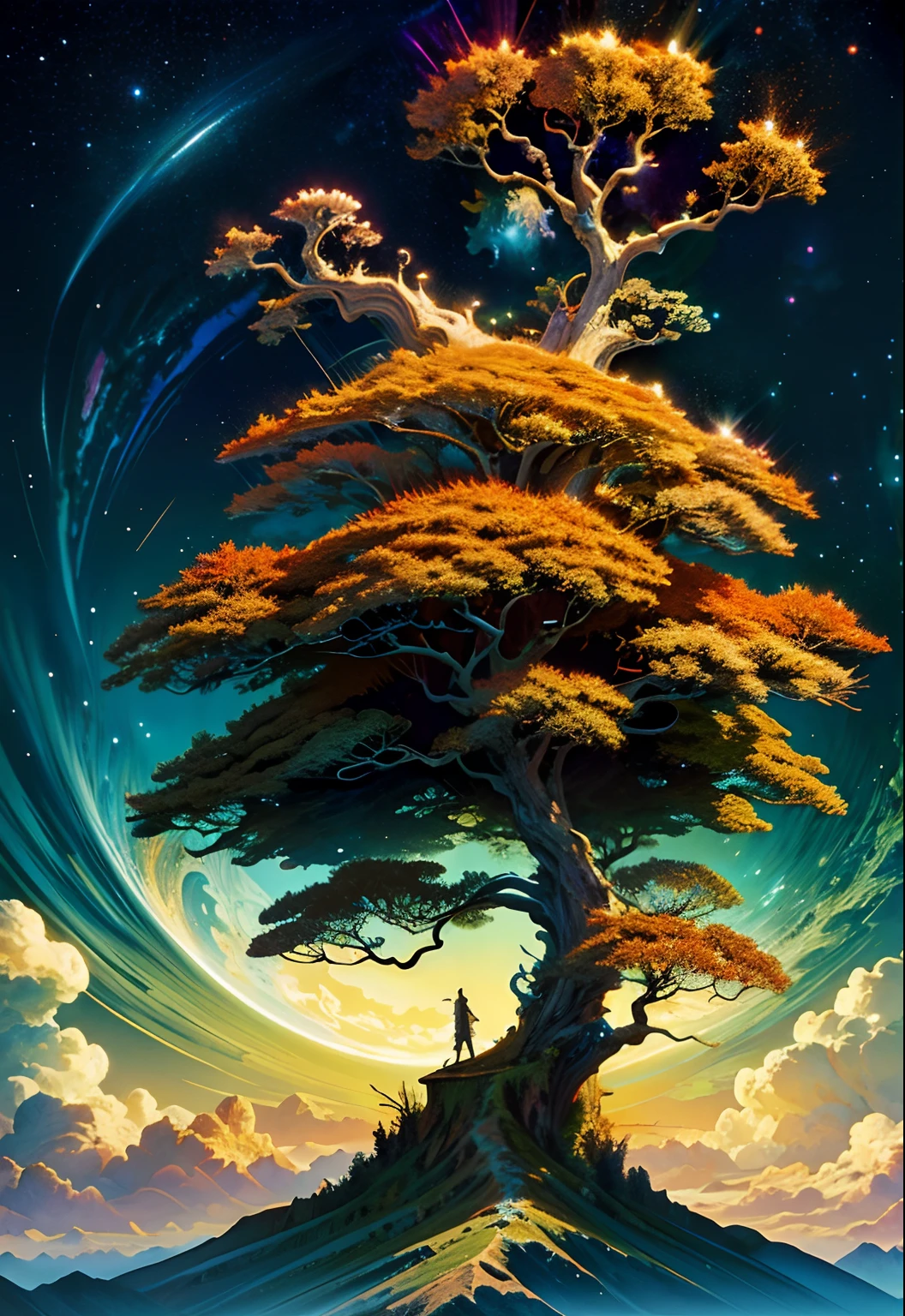 (masterpiece, top quality, best quality, official art, beautiful and aesthetic:1.2), (1 cosmic tree), extreme detailed,(fractal art:1.3),colorful,highest detailed