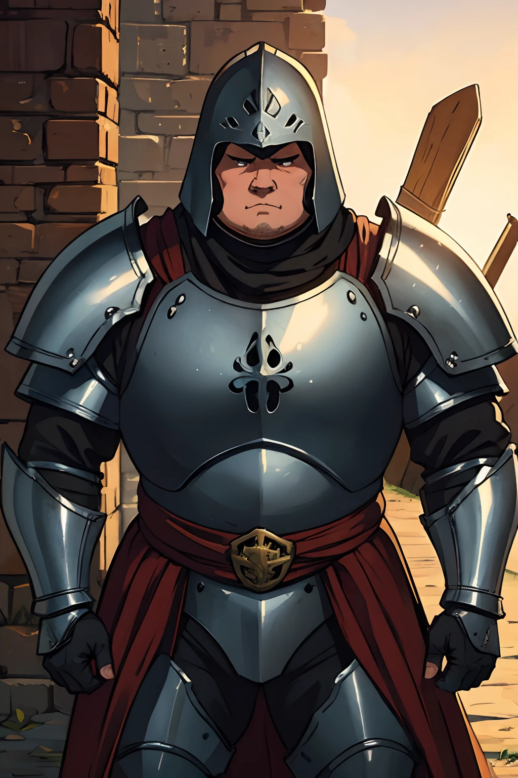 Guerreiro medieval, Fat and serious, forte, steel armor