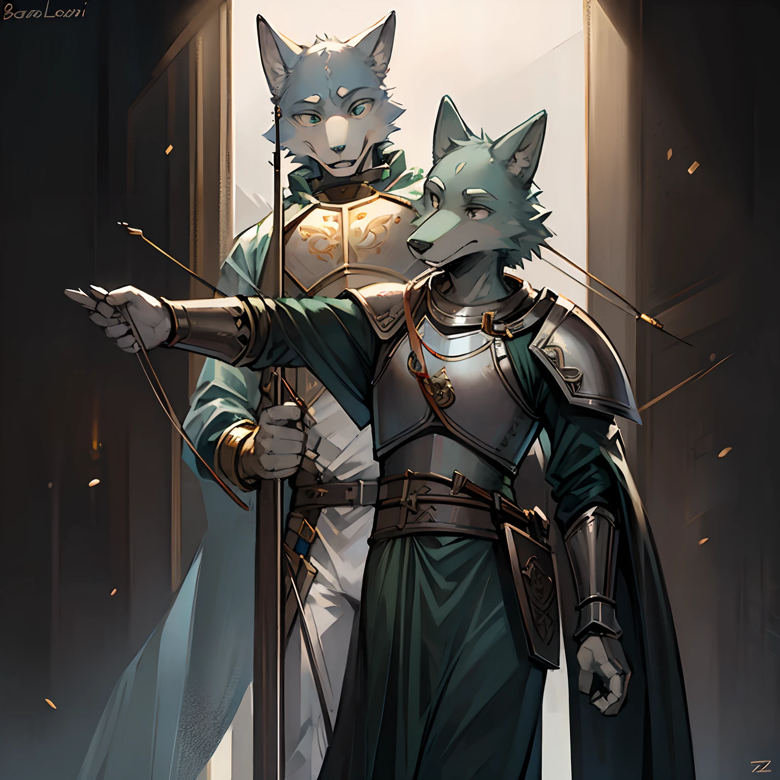 create me an image of legoshi from Beastars as a archer wearing paladin armor