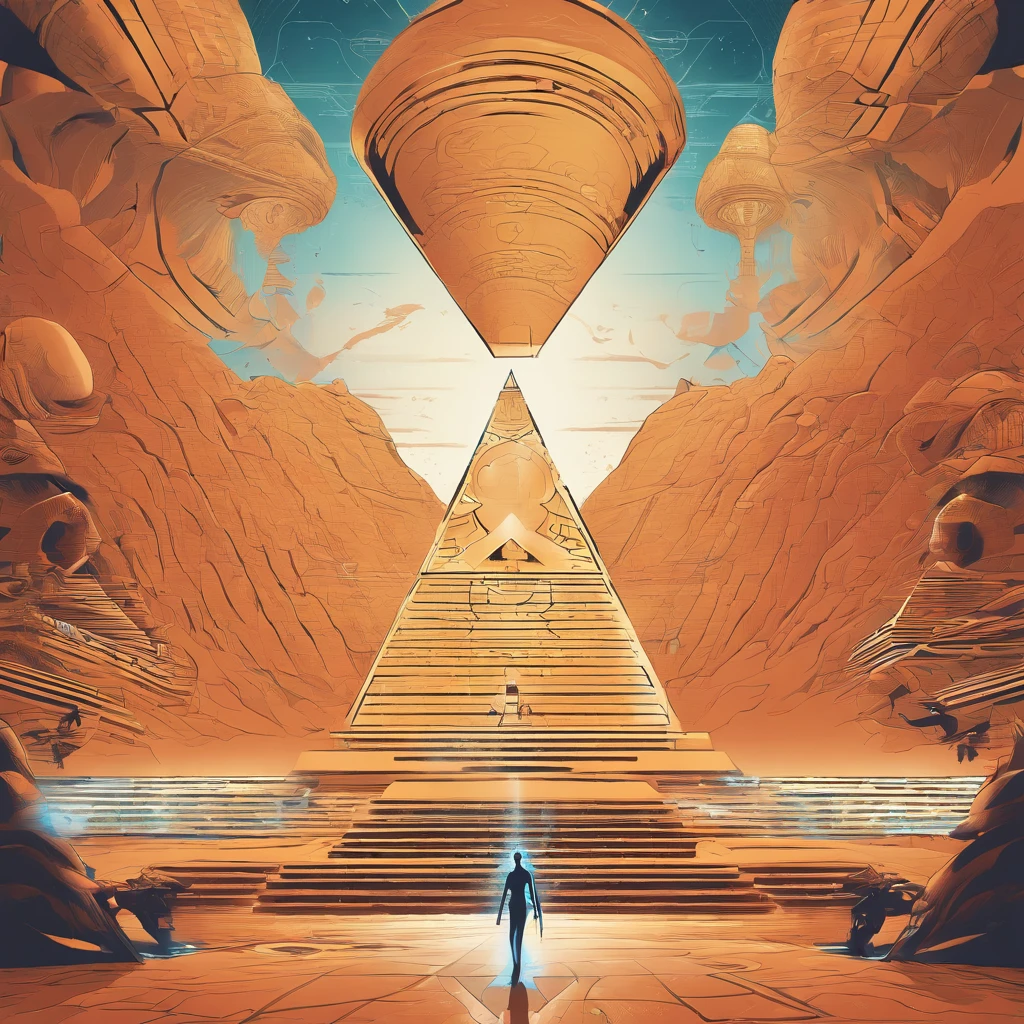 ((ambiance hypnotique)), Deux momies égyptiennes à l’intérieur d’une pyramide, Deux hommes qui ont l’air de danser, (effet psychédélique), représentation des dieux egyptiens,