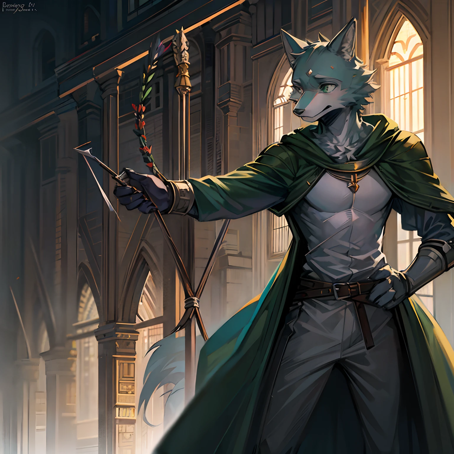create me an image of legoshi from Beastars as a archer wearing paladin armor holding a sword
