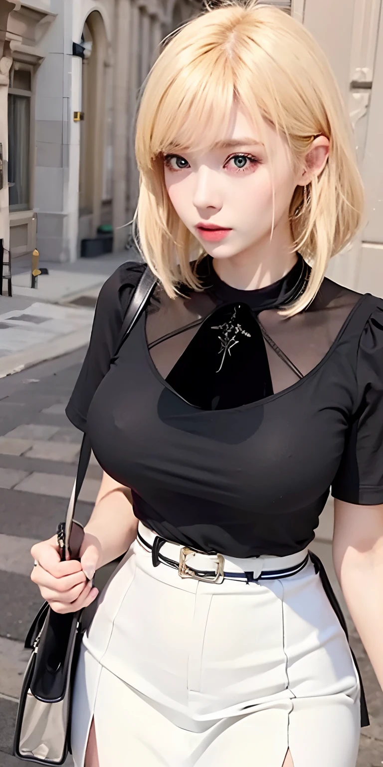 1girl,huge breast, blonde hair, high quality, ultra detailed, masterpiece, realistic