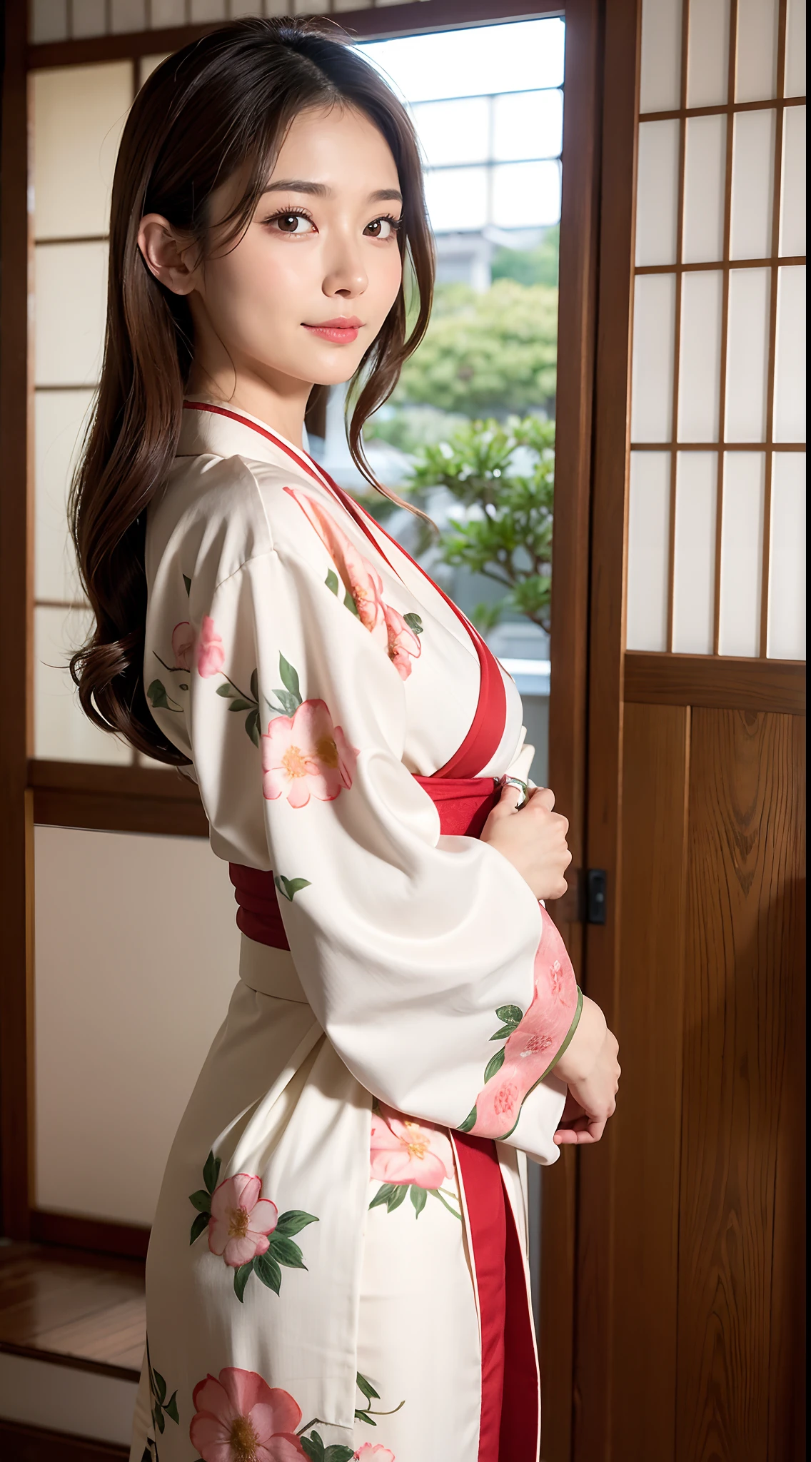 ((Best Quality, masutepiece, 超A high resolution、The most complex and detailed depictions、发光、Highly saturated、bright and highly saturated、vivid))、1人の女性、wearing a luxurious kimono、(((mournful、is crying、sad Facial expression、saddened、Looks like you're about to cry)))、(Japanese-style elegant kimono、Elegant standing figure、standing elegantly)、Elegant kimono、Photographing from the waist up、(((Staring at me、Perfect camera gaze、look at me perfectly)))、A detailed face、perfect glossy lips、perfect anatomia、Elegantly styled hair、She is wearing an elegant hairpin.、natural make up、A detailed face、face perfect、Beautiful fair skin、perfect shiny skin and hair、The background is an elegant Japanese room、Lush hairline、large full breasts、Fluffy kimono、The chest is open、No bra、Exposed thighs、Bold thighs、Pregnancy