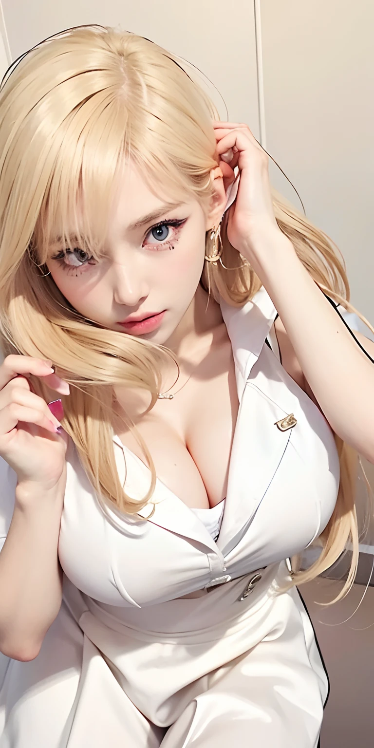 1girl,huge breast, blonde hair, high quality, ultra detailed, masterpiece, realistic