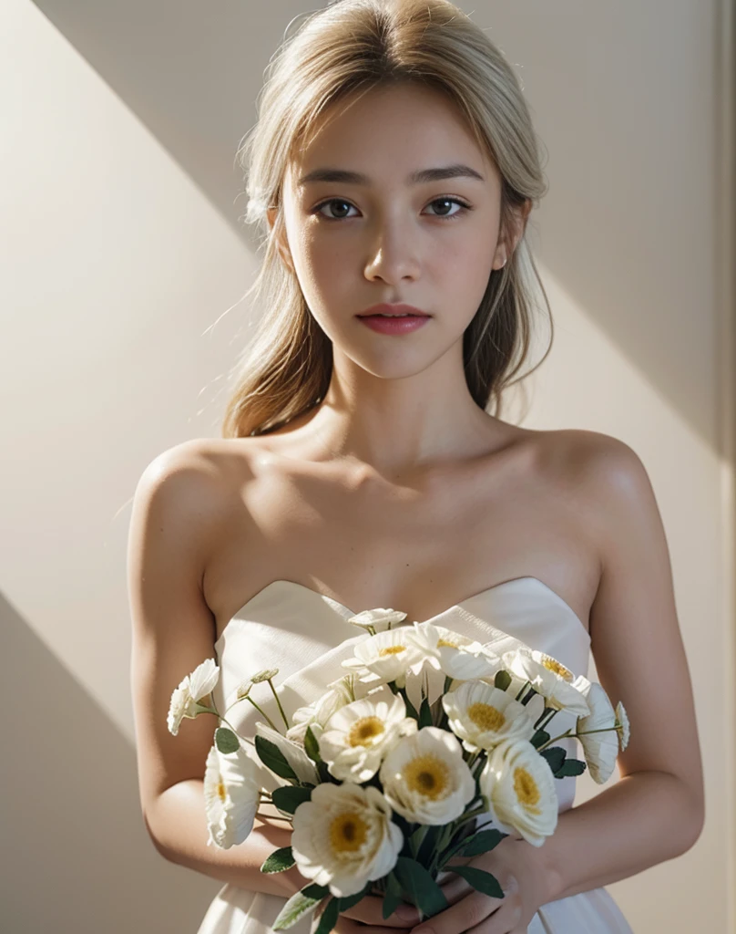 White dried flowers,White vase、Soft light、Rim Lights、beautiful shadow、lowkey、(Photorealsitic、Raw foto:1.2)、(natural skin textures、realistic eyes and face details)、Hyper-Realism、超A high resolution、4K、top-quality、white walls