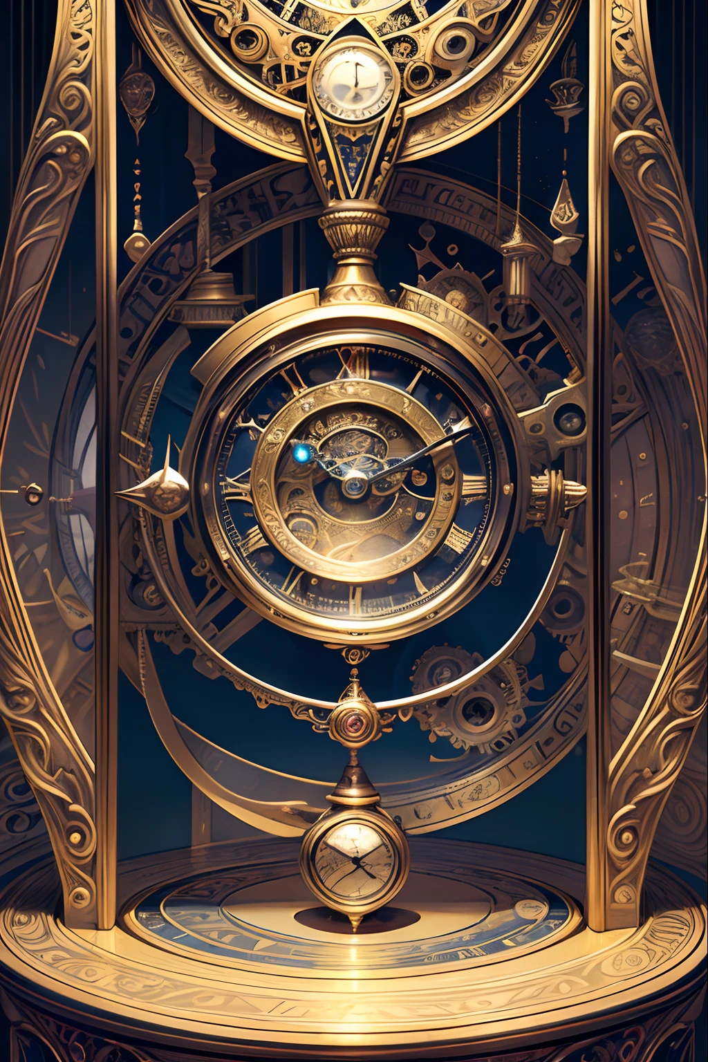 masterpiece:1.2,huge variety of clocks,spacetime tunnel,illustrative,detailed clock designs,vintage clocks,elaborate clock mechanisms,meticulous craftsmanship,stunning timepieces,richly decorated faces,ornate clock hands,mechanical wonders,time-travel aesthetics,intricate gears and springs,intriguing clockwork sculptures,mesmerizing ticking sounds,engraved enigmas,old-world charm,elegant pocket watches,futuristic chrono-contraptions,enchanting pendulums,vibrant colors,surreal artistry,precision engineering,time-bending illusions,mystical time vortex,enchanted watch faces,illuminated numerals,exquisite attention to detail,lustrous metallic finishes,dim lighting