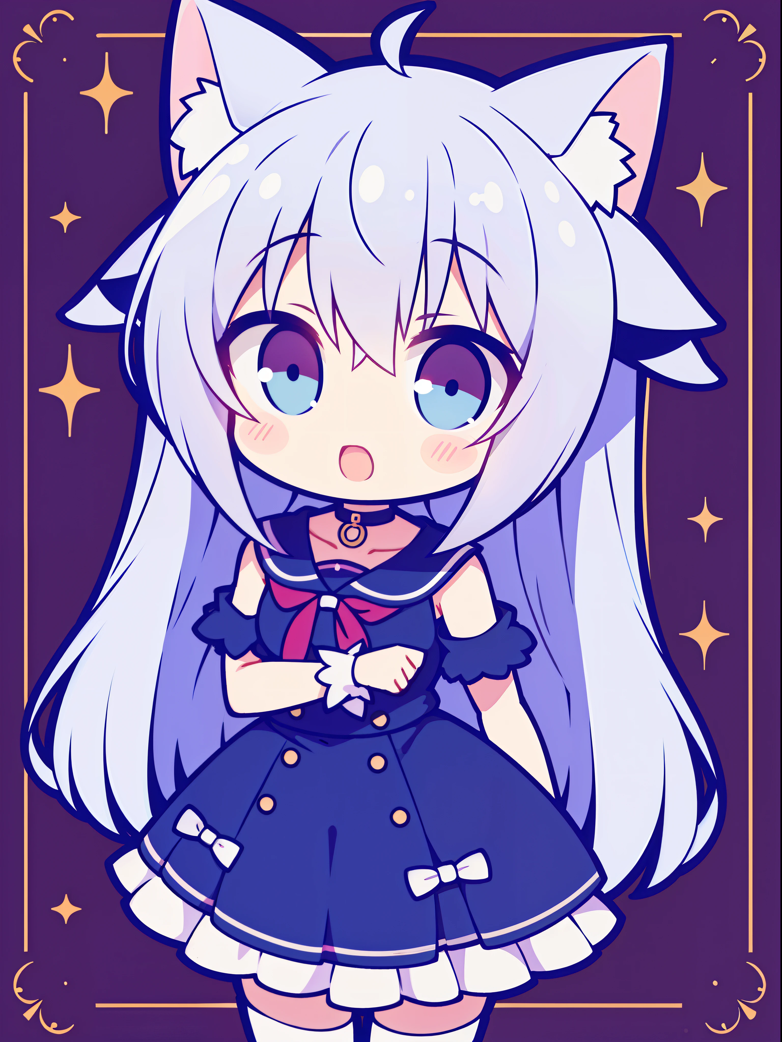 A cartoon image of a girl with long hair and a cat ears - SeaArt AI